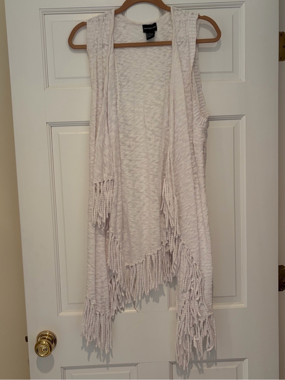 Central Park West Open Knit Fringe Duster Vest